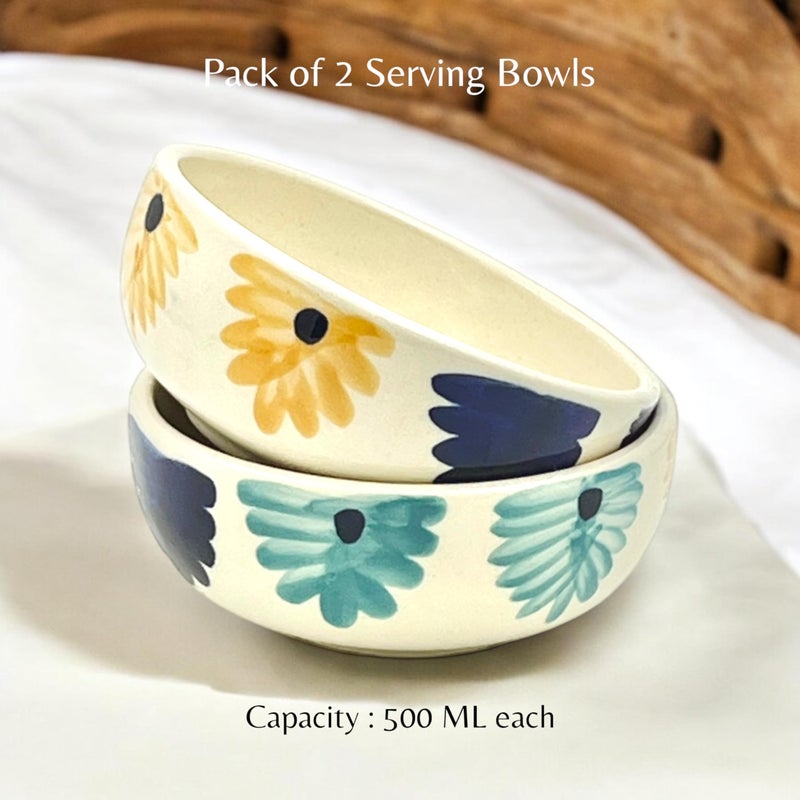 BACKKSPACE RETAIL Handmade & Hand-Painted Ceramic Blue Flower Bowls - Pack of 2, 500ml Capacity Each | Microwave Safe & Dishwasher-Friendly | Ideal for Fruit, Dessert, Snacks, Rice, and Soup - Image 5