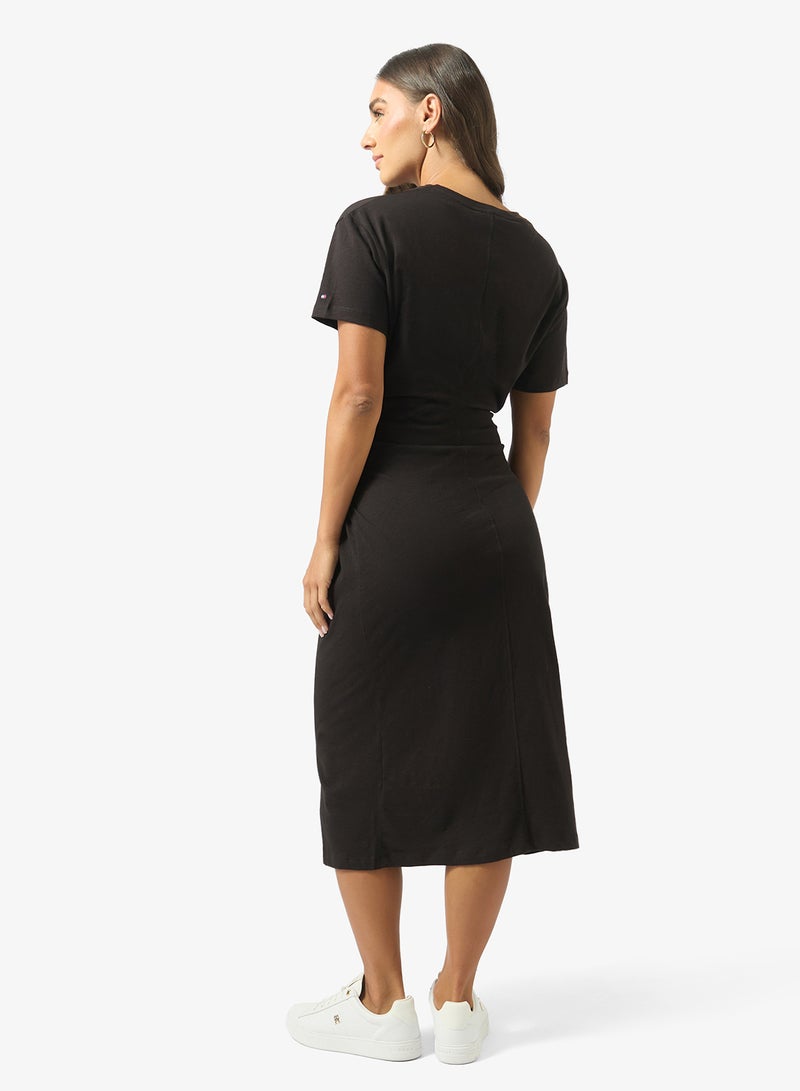 TOMMY HILFIGER Textured Knot Relaxed Midi T-Shirt Dress - Image 2