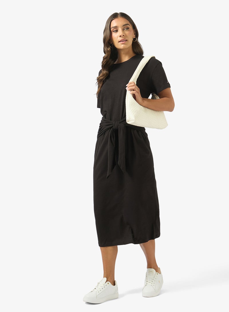 TOMMY HILFIGER Textured Knot Relaxed Midi T-Shirt Dress - Image 4