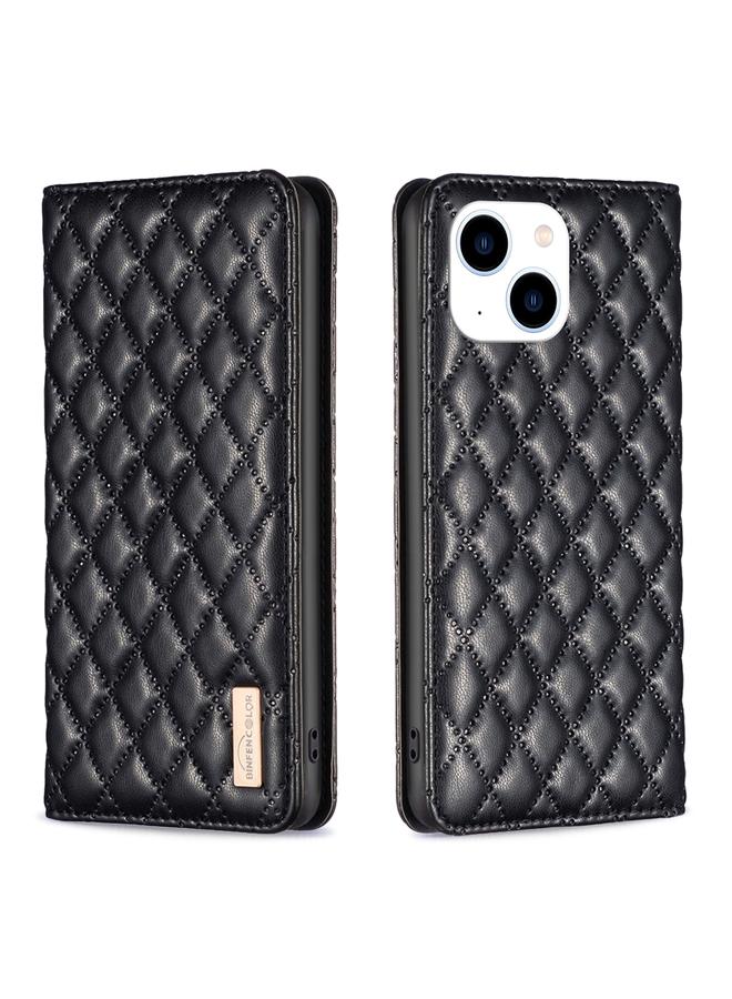 اس-توب جراب هاتف iPhone 14 من الجلد المغناطيسي بتصميم شبكي ماسي - Image 1