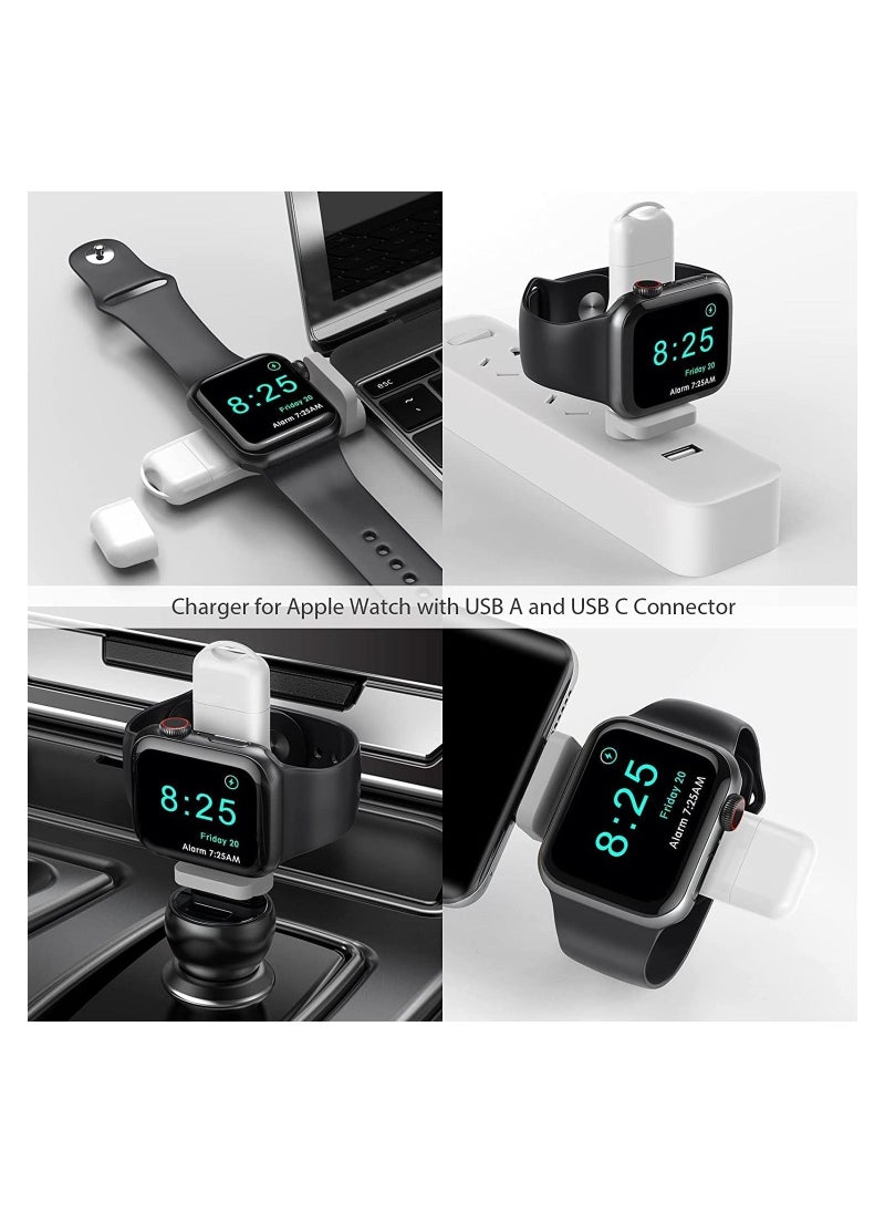 SYOSI Portable Apple Watch Charger, 2 in 1 Wireless Charger for iWatch with USB-A & USB-C Fast Charging Magnetic Cordless Travel Charger for Apple Watch Series 8 7 SE 6 5 4 3 2 (White)  - Image 5