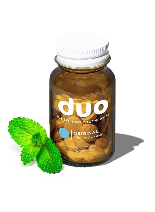 DUO Natural Whitening Toothpaste Tablets Nanohydroxyapatite (Nha) To Remineralize & Reduce Sensitivity Sustainable & Plastic Free Dentist Created Wild Mint Medley1 Bottle62 Tablets - Image 1