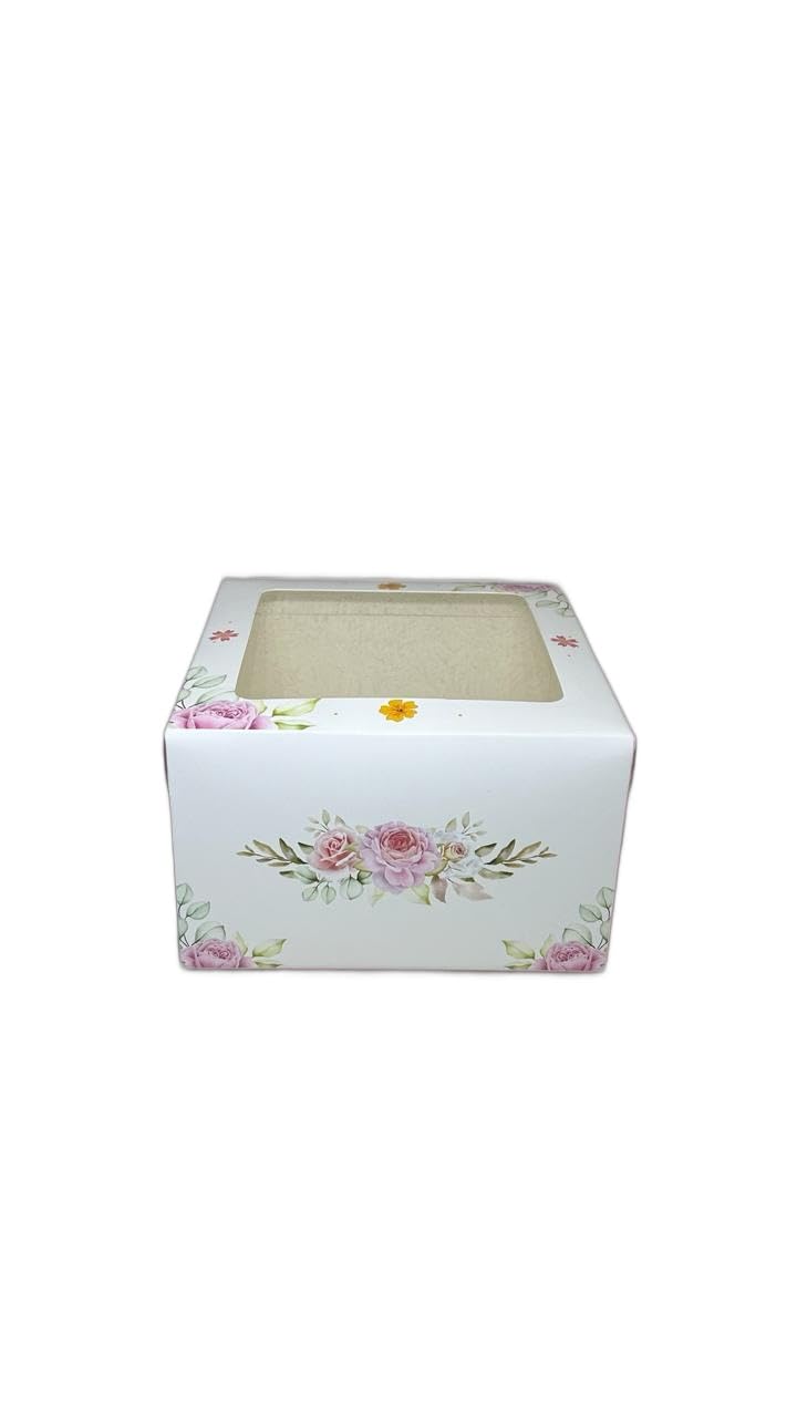 Baekence Baekence cake box 12 kg Window cake box 8x8x5 Pink small flowers design Pack of 50 pcs - Image 3