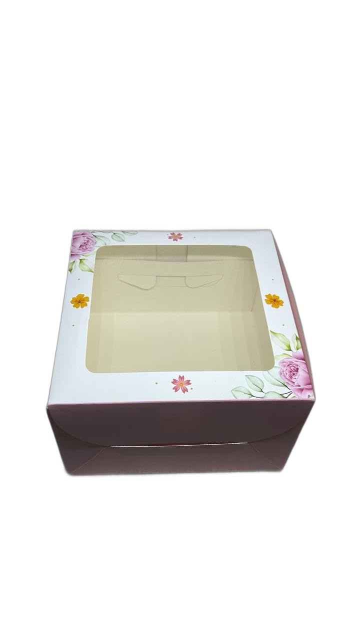 Baekence Baekence cake box 12 kg Window cake box 8x8x5 Pink small flowers design Pack of 50 pcs - Image 1
