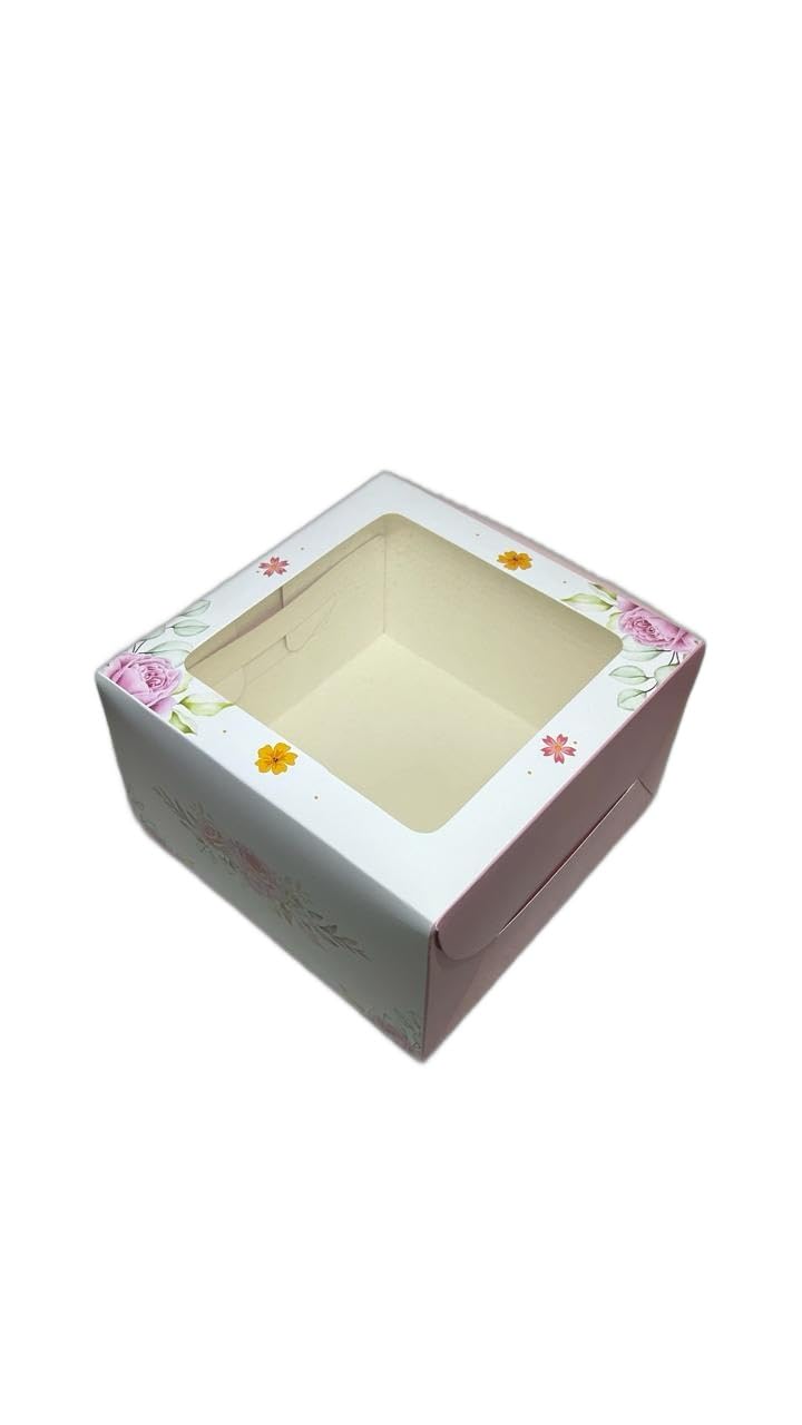 Baekence Baekence cake box 12 kg Window cake box 8x8x5 Pink small flowers design Pack of 50 pcs - Image 2