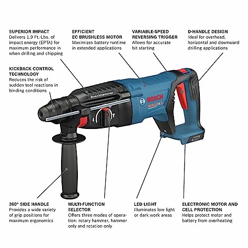 Bosch GBH18V26DN 18V EC Brushless SDSplus Bulldog 1 In Rotary Hammer Bare Tool - Image 3
