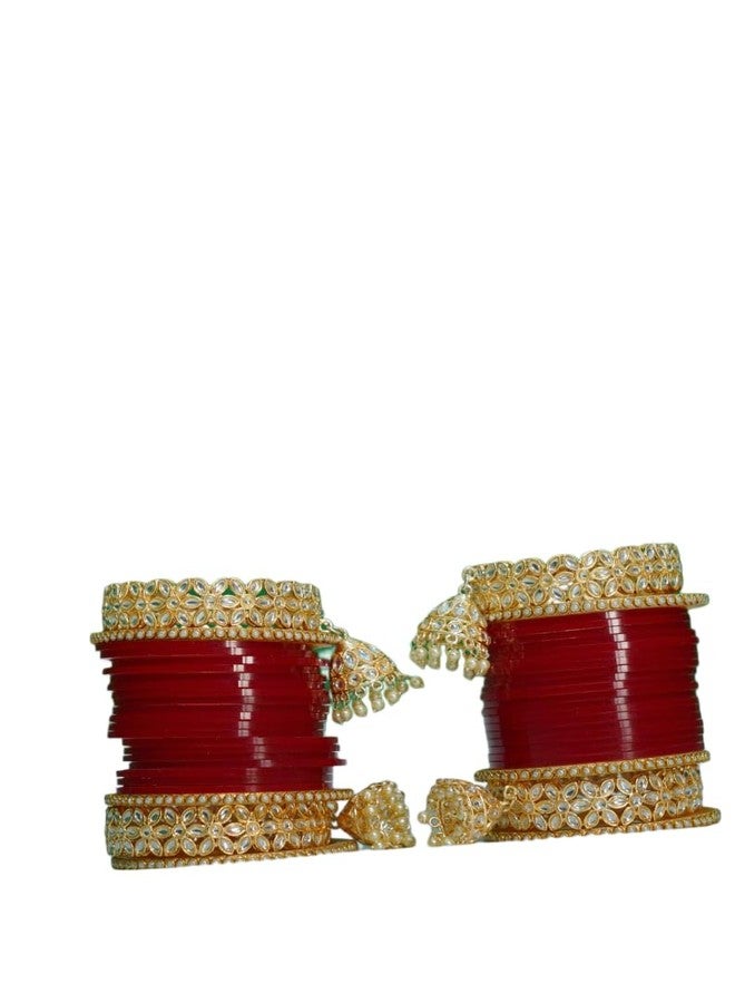 BANGLESKART طقم أساور تشودا البنجابية للعرائس من بانغلسكارت للنساء (طقم من قطعة واحدة) أساور عنابية اللون (2.4) - Image 5