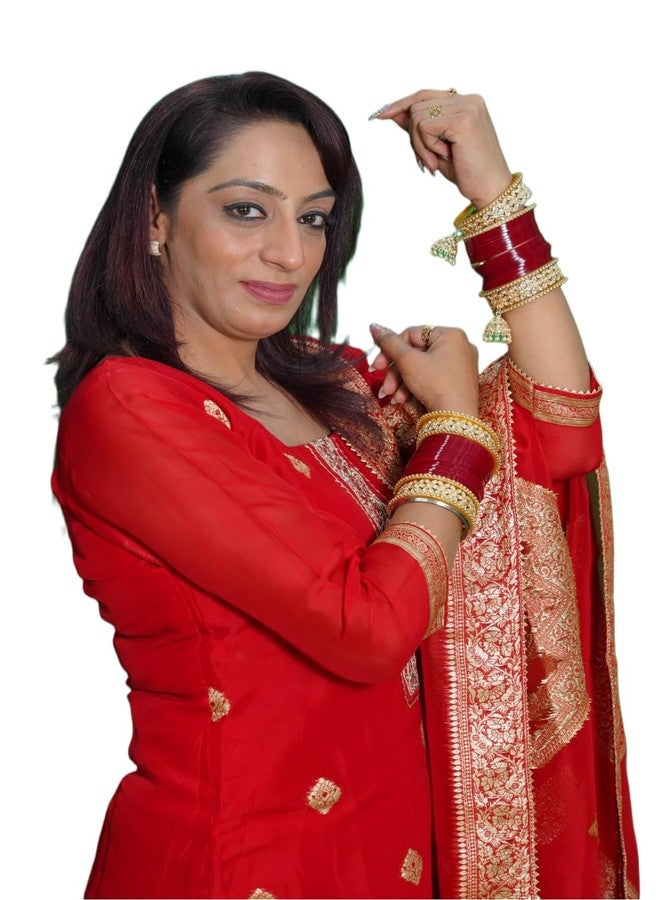 BANGLESKART طقم أساور تشودا البنجابية للعرائس من بانغلسكارت للنساء (طقم من قطعة واحدة) أساور عنابية اللون (2.4) - Image 2