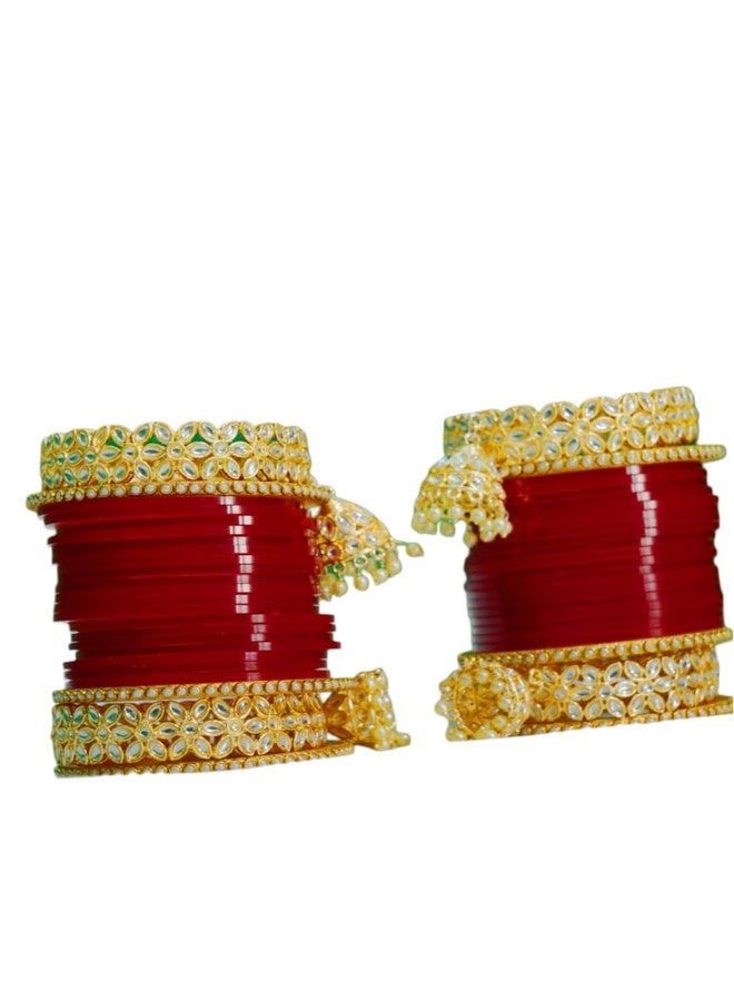 BANGLESKART طقم أساور تشودا البنجابية للعرائس من بانغلسكارت للنساء (طقم من قطعة واحدة) أساور عنابية اللون (2.4) - Image 4