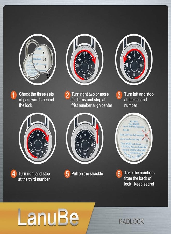LanuBe Lock Standard Dial Combination Lock, 2 in. Wide, with Different Combinations, Black Turnplate, Pack of 24; Lock for School, Employee, Gym & Sports Locker, Case, Toolbox, and so on - Image 4