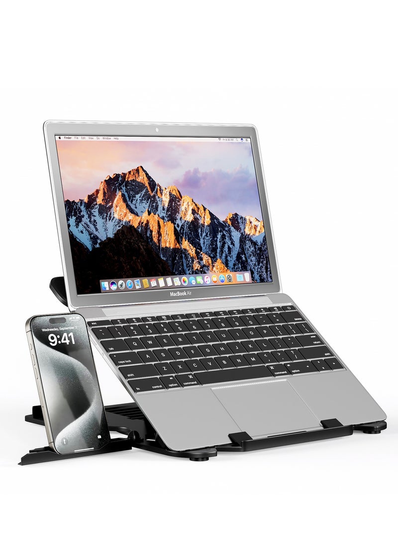 ZERIFAM Adjustable Laptop Stand for Desk, Laptop Computer Stand Multi-Angle Stand with Phone Stand, Portable Foldable Laptop Holder Riser Notebook Holder Compatible for 10 to 17”Laptops and Tablets - Image 1
