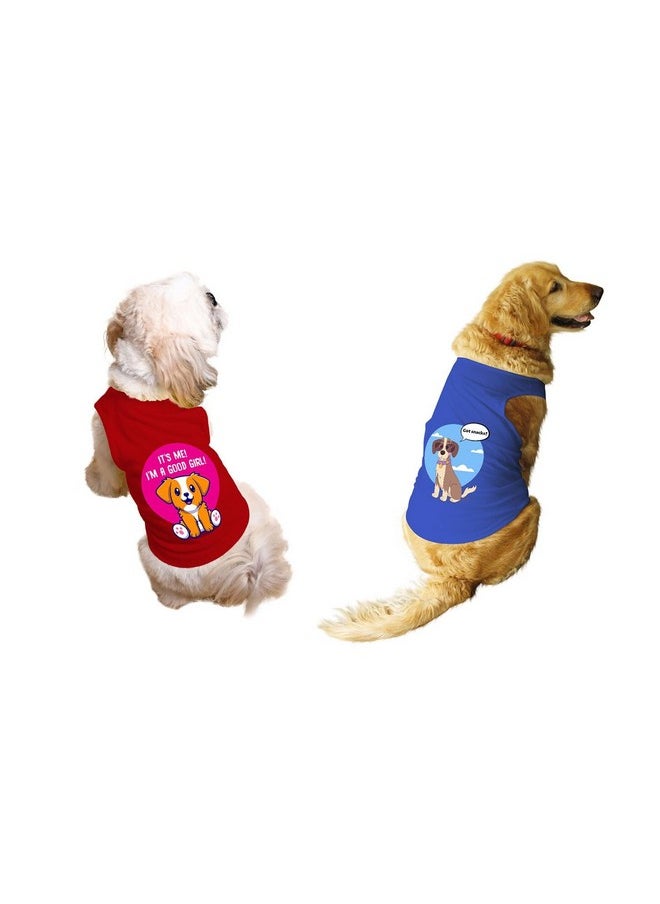 rusepin - Set Of 2 I M A Good Girl & Got Snacks Printed Dog Tank Round Neck Sleeveless Vest T-Shirt/Tees Apparel/Clothes/Combo Tees Gift For Dogs(Red & Royal Blue/M (Chubby Pugs, Beagle Etc.) - Image 1