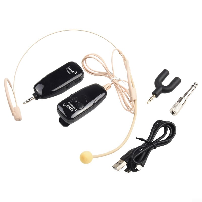 نظام ميكروفون لاسلكي للرأس بتردد UHF مع جهاز إرسال واستقبال باللون البيج - Image 3