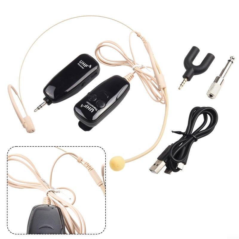 نظام ميكروفون لاسلكي للرأس بتردد UHF مع جهاز إرسال واستقبال باللون البيج - Image 5