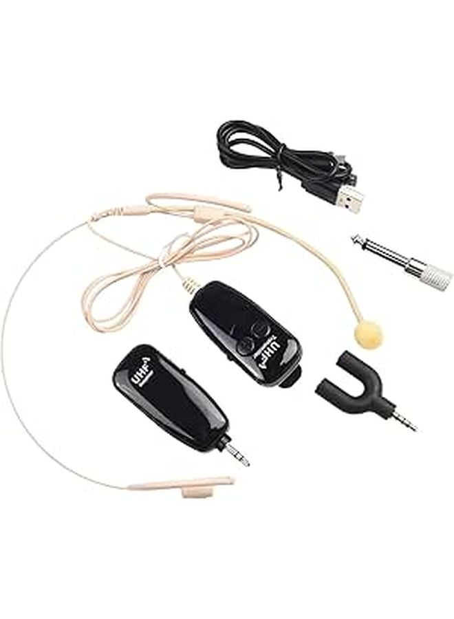 نظام ميكروفون لاسلكي للرأس بتردد UHF مع جهاز إرسال واستقبال باللون البيج - Image 1