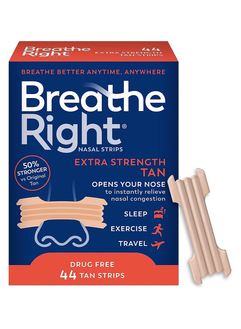 Breathe Right Extra Strength Tan Nasal Strips, 44 Tan Stripes