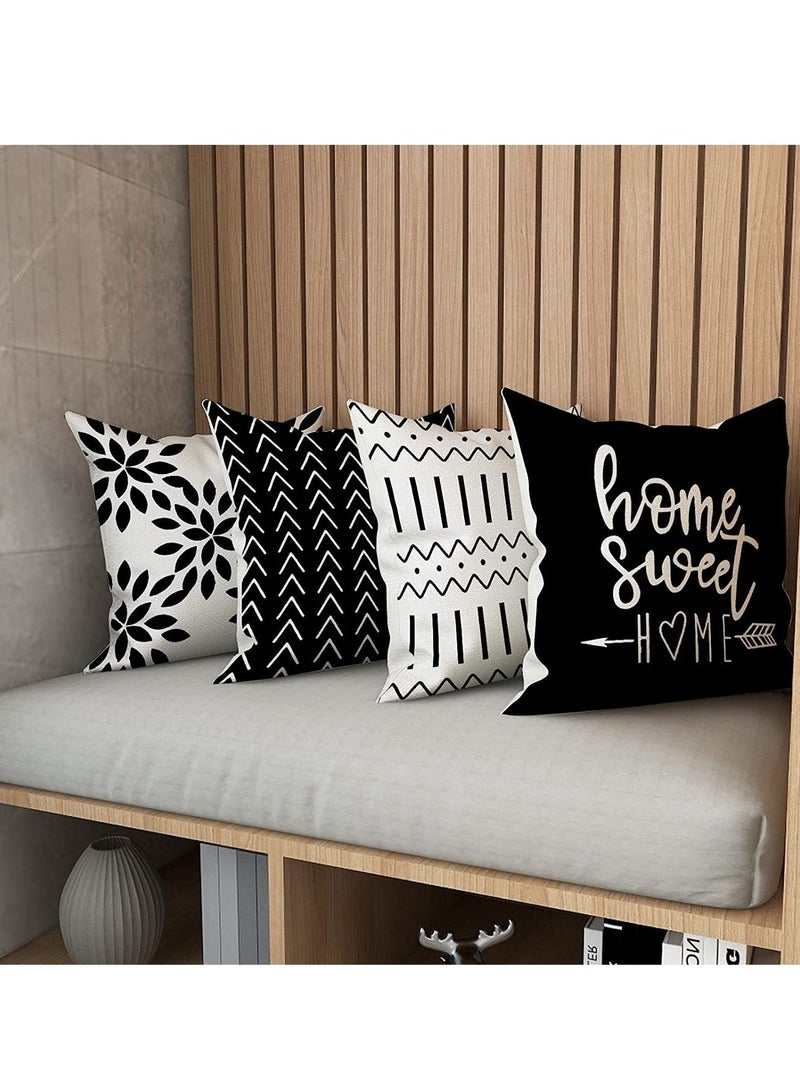 كابتن تيك Pillow Covers Modern Sofa Throw Pillow Cover, Decorative Outdoor Linen Fabric Pillow Case for Couch Bed Car 45x45cm (Black, 18x18, Set of 4) - Image 3
