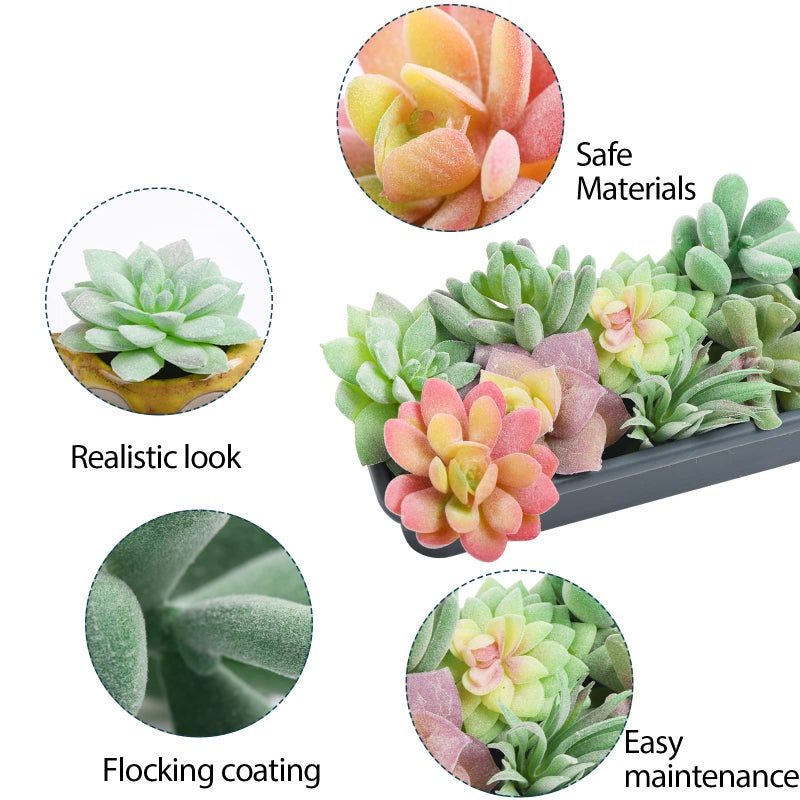 HappyHapi 12 Pcs Artificial Succulents Mini Fake Plants Unpotted Faux Succulent for Craft  Small Plastic Succulents Assortment in Flocked Green Floral Decor for Party  Cake  Garden & Outdoor - Image 3