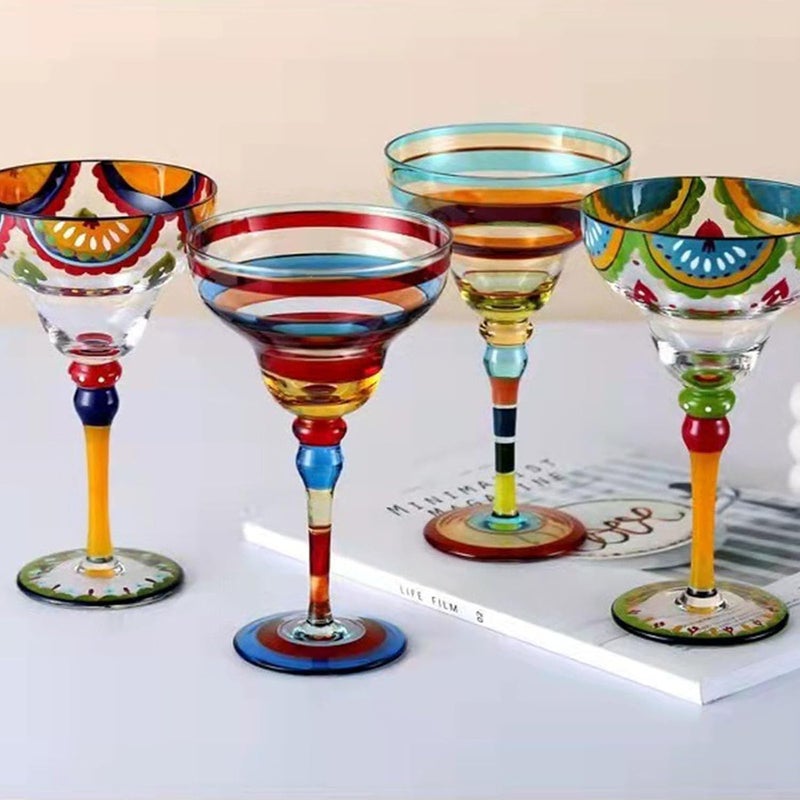 Hand Painted Drinking Glasses with Classical Wide Rimmed Margarita Glasses for Cocktails and Iced Beverages Margarita Glass with Hand Painted - Image 4