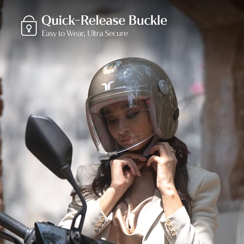 TVARRA Lotus Women’s Open Face Helmet with Printed Design, ISI Certified, Lightweight Material, Crafted for Women, Extreme Comfort fit with Clear Visor(Champagne Gold,M) - Image 3
