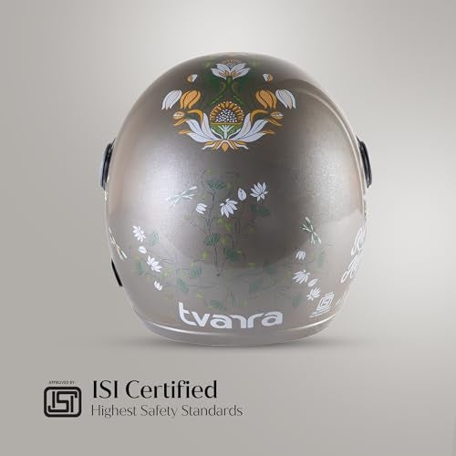 TVARRA Lotus Women’s Open Face Helmet with Printed Design, ISI Certified, Lightweight Material, Crafted for Women, Extreme Comfort fit with Clear Visor(Champagne Gold,M) - Image 4