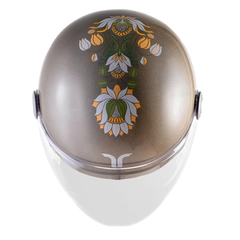 TVARRA Lotus Women’s Open Face Helmet with Printed Design, ISI Certified, Lightweight Material, Crafted for Women, Extreme Comfort fit with Clear Visor(Champagne Gold,M) - Image 5