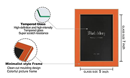 VIOLABBEY 5x7 Picture Frames Set of 4, Colorful Photo Frame of Modern Style, High Definition Tempered Real Glass, Wall Mounted or Tabletop Display (Blue+light blue+orange+apricot) - Image 3