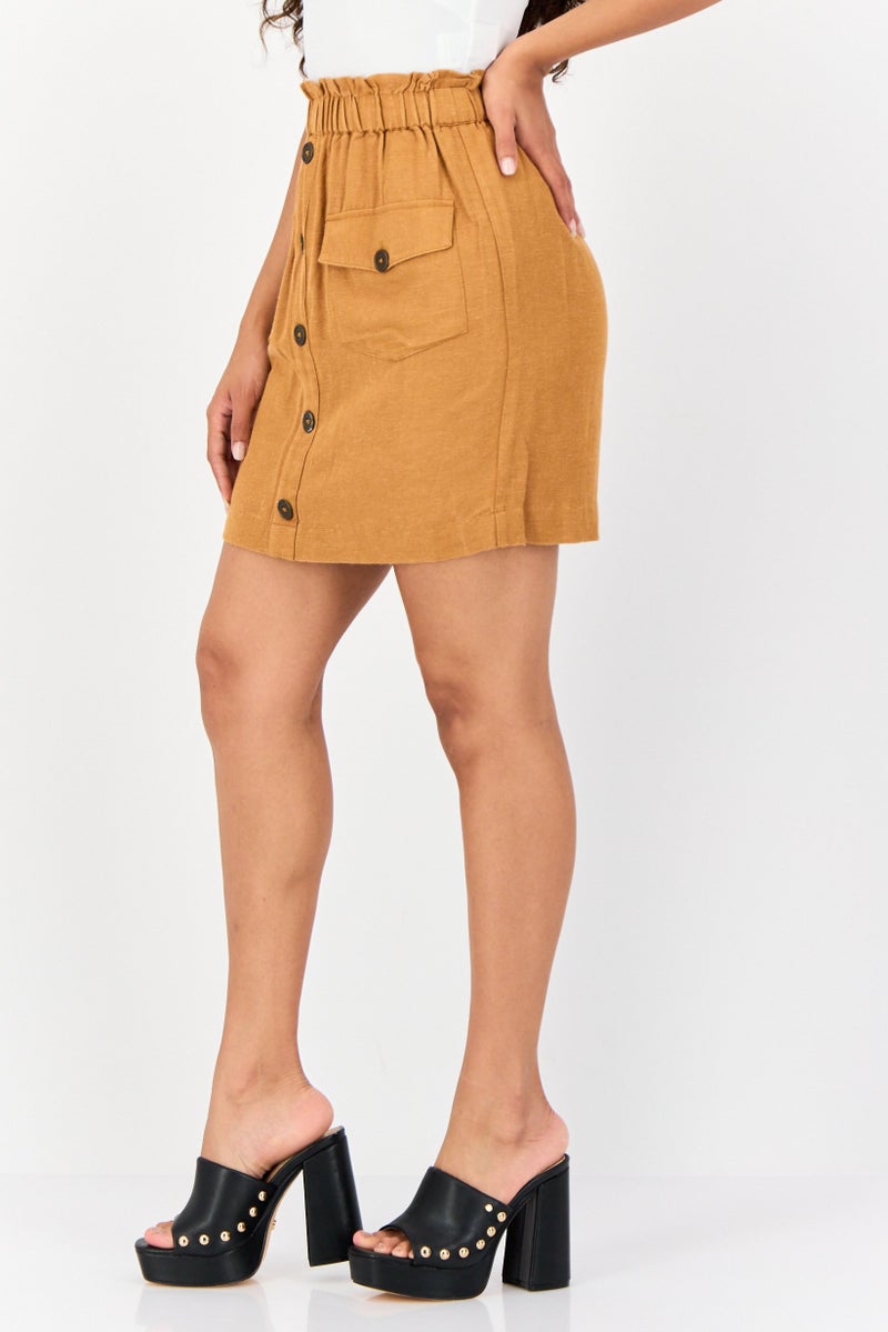 ONLY Women Solid Mini Skirt, Brown - Image 2