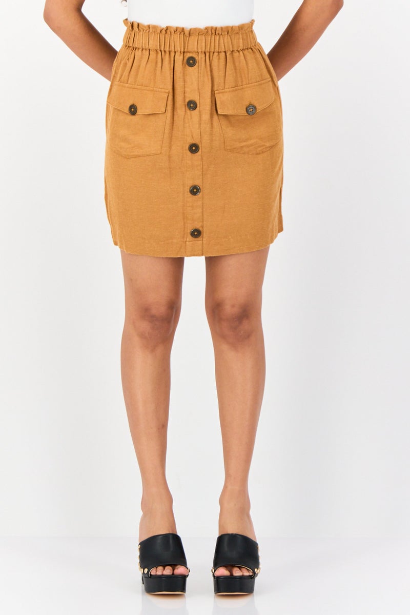 ONLY Women Solid Mini Skirt, Brown - Image 1