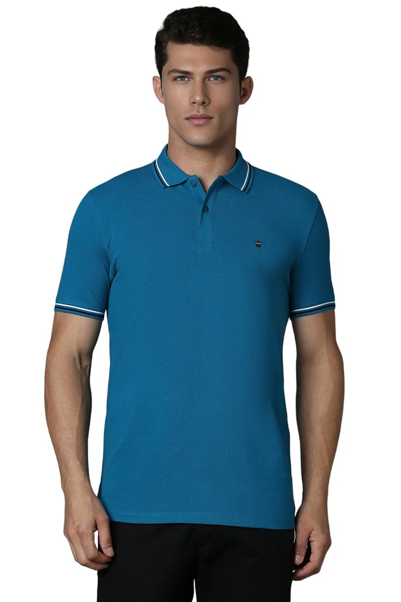 Louis Philippe Men's Cotton Solid Slim Fit T Shirt (Lykpcslp069893_Blue) - Image 1
