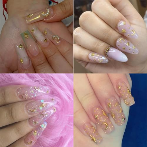 KRTBKR 400Pcs Star Nail Charms for Nails Art 3D Gold Silver Star Nail Charms Metallic Studs Rhinestones Stars Nail Jewelry Decorations Manicure Kit Supplies Accessories for Women Acrylic Manicure Salon - Image 3