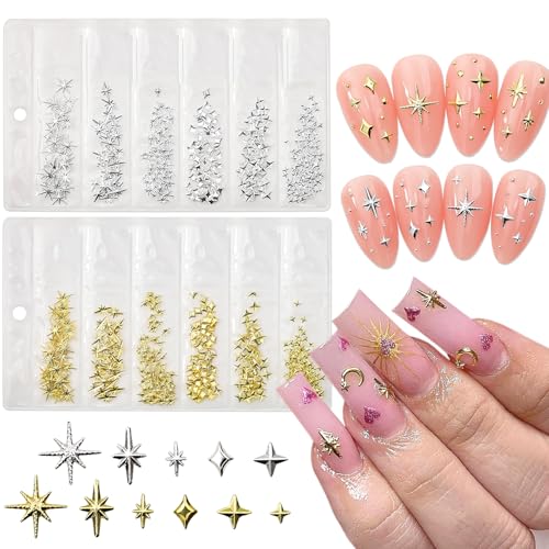 KRTBKR 400Pcs Star Nail Charms for Nails Art 3D Gold Silver Star Nail Charms Metallic Studs Rhinestones Stars Nail Jewelry Decorations Manicure Kit Supplies Accessories for Women Acrylic Manicure Salon - Image 1