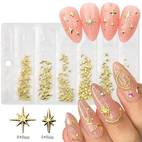 KRTBKR 400Pcs Star Nail Charms for Nails Art 3D Gold Silver Star Nail Charms Metallic Studs Rhinestones Stars Nail Jewelry Decorations Manicure Kit Supplies Accessories for Women Acrylic Manicure Salon - Image 4
