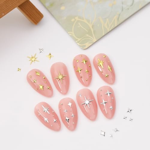 KRTBKR 400Pcs Star Nail Charms for Nails Art 3D Gold Silver Star Nail Charms Metallic Studs Rhinestones Stars Nail Jewelry Decorations Manicure Kit Supplies Accessories for Women Acrylic Manicure Salon - Image 2