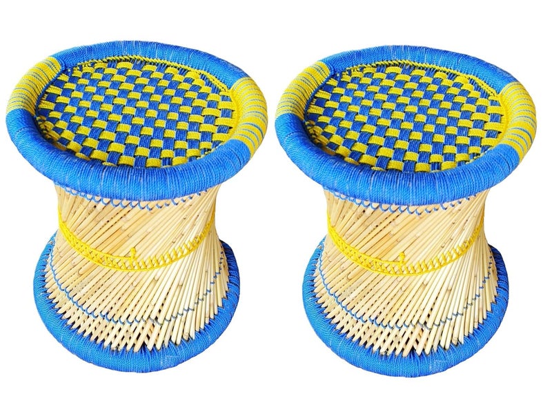 Pakshala Rajasthani Handmade Cane Bar Bamboo Chair Stool IndoorOutdoor FurnishingsMuddhaOttamanStoolBamboo ChairColor Multicolored 2 Piece 2 - Image 3