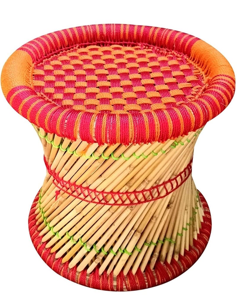 Pakshala Rajasthani Handmade Cane Bar Bamboo Chair Stool IndoorOutdoor FurnishingsMuddhaOttamanStoolBamboo ChairColor Multicolored 2 Piece 2 - Image 4