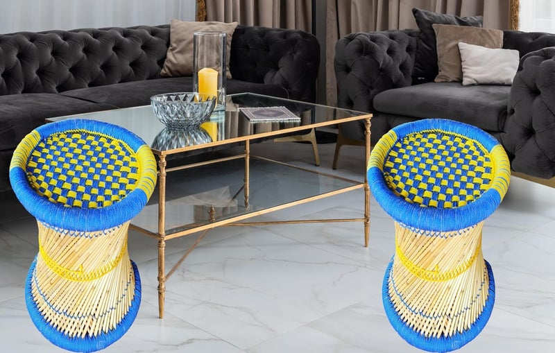 Pakshala Rajasthani Handmade Cane Bar Bamboo Chair Stool IndoorOutdoor FurnishingsMuddhaOttamanStoolBamboo ChairColor Multicolored 2 Piece 2 - Image 5