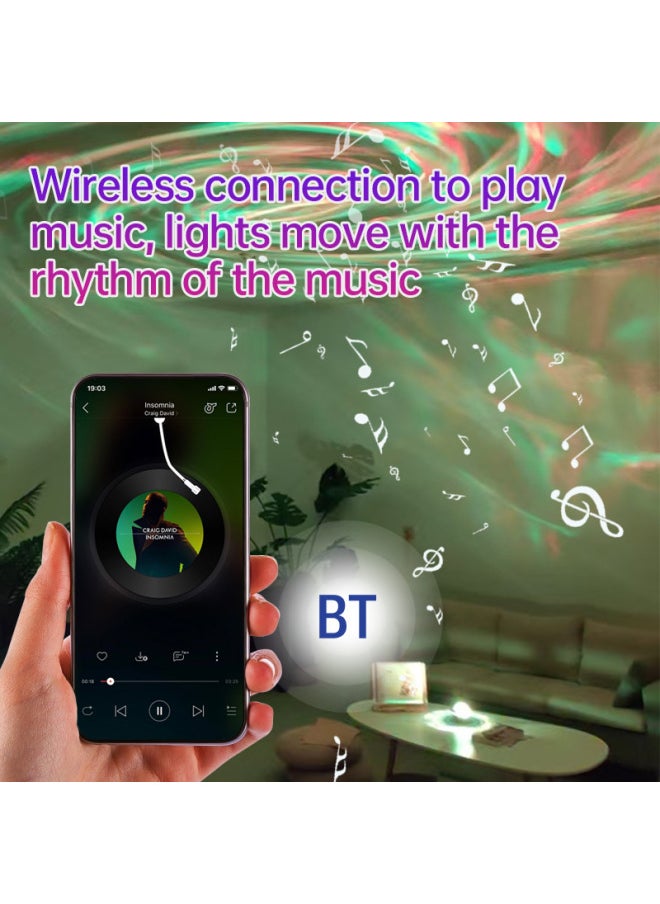 2025 Mini Vortex Bluetooth Remote Control Water Pattern Music Star Light Water Reflection Projection Bedside Night Light-Power Supply:5v/usb/bluetooth/plug-in Model/with Remote Control-Light Color:Xkl-q3 Water Reflection White