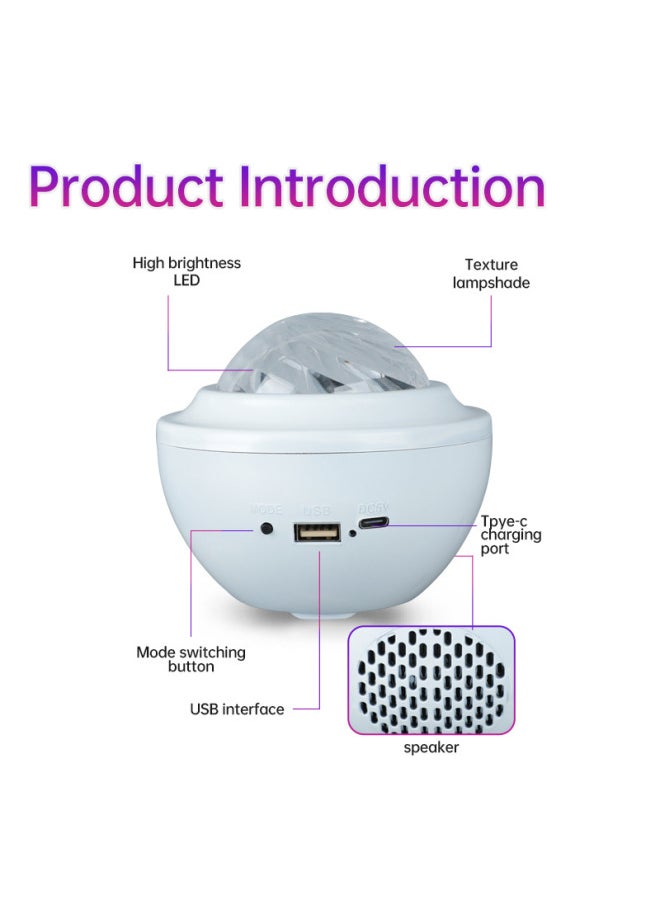 2025 Mini Vortex Bluetooth Remote Control Water Pattern Music Star Light Water Reflection Projection Bedside Night Light-Power Supply:5v/usb/bluetooth/plug-in Model/with Remote Control-Light Color:Xkl-q3 Water Reflection White