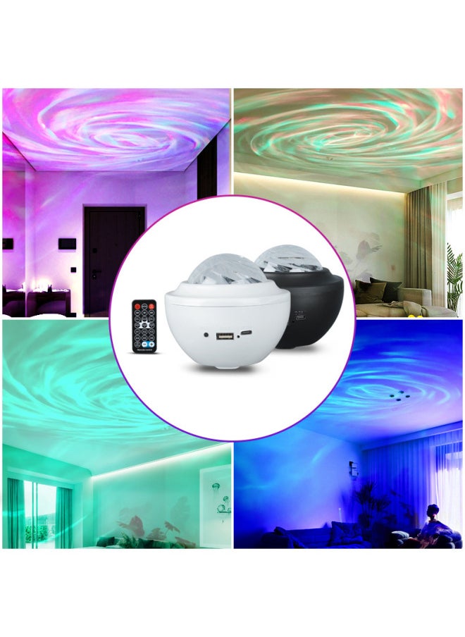 2025 Mini Vortex Bluetooth Remote Control Water Pattern Music Star Light Water Reflection Projection Bedside Night Light-Power Supply:5v/usb/bluetooth/plug-in Model/with Remote Control-Light Color:Xkl-q3 Water Reflection White