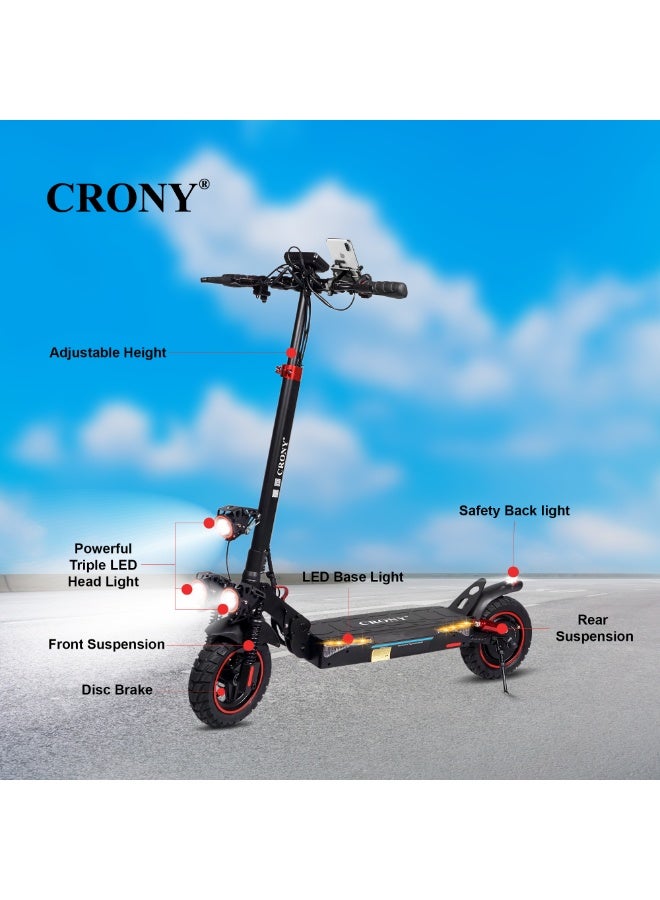 Crony T4 Fast Speed E-Scooter 2000W Motor 48v/13ah,10"Off-Road Tires,Smart Lock & App /up to 65 Km/H Max Speed,Dual Suspension/Hydraulic Disc Brakes E-Bike, Triple Led Headlamps,  App-Connected Smart Lock,All-Terrain, Easy Foldable, Portable Commuter Electric Scooter For Adults & Kids, 25kg Aluminum Frame 120kg Load Skateboard, Urban Mobility tool，No Seat - Image 2