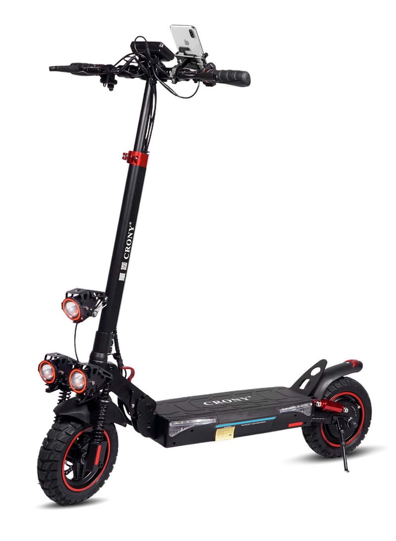 Crony T4 Fast Speed E-Scooter 2000W Motor 48v/13ah,10"Off-Road Tires,Smart Lock & App /up to 65 Km/H Max Speed,Dual Suspension/Hydraulic Disc Brakes E-Bike, Triple Led Headlamps,  App-Connected Smart Lock,All-Terrain, Easy Foldable, Portable Commuter Electric Scooter For Adults & Kids, 25kg Aluminum Frame 120kg Load Skateboard, Urban Mobility tool，No Seat - Image 1
