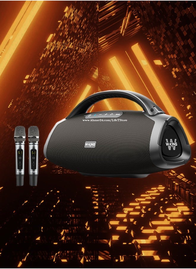 W-KING - Speaker Bluetooth Wireless Karaoke Portable 2 Mic Party Box 200W, Black - Image 1