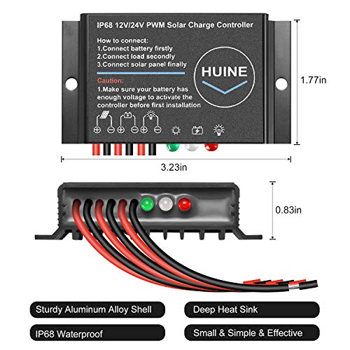 HUINE 20A 12V 24V Auto IP68 Waterproof PWM Solar Charge Controller Solar Panel Battery Intelligent Regulator for Solar System Caravan Boat(24 Hours Working Mode) - Image 3