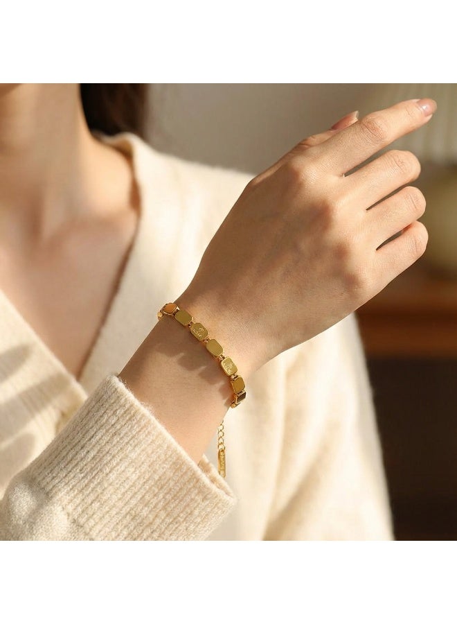 AMETOER 18K Gold Plated High-End Women's Stainless Steel Non-Fading Jewelry LOVE Square Trendy Bracele - Image 4