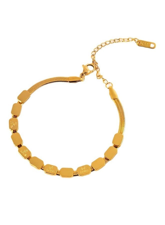 AMETOER 18K Gold Plated High-End Women's Stainless Steel Non-Fading Jewelry LOVE Square Trendy Bracele - Image 1