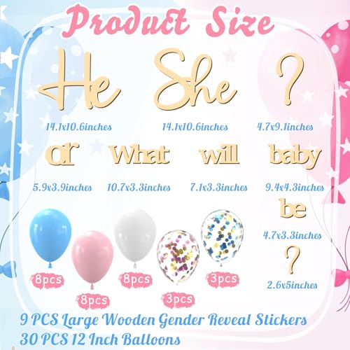 kokolap Large Wooden Gender Reveal Party Decor Backdrop Decals with 30 PCS Pink Blue Balloons He or She What Will Baby Be Balloon Arch Signs Colorable Boy or Girl Party Sticker Banner Baby Shower Photo Props - Image 4