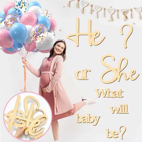 kokolap Large Wooden Gender Reveal Party Decor Backdrop Decals with 30 PCS Pink Blue Balloons He or She What Will Baby Be Balloon Arch Signs Colorable Boy or Girl Party Sticker Banner Baby Shower Photo Props - Image 5