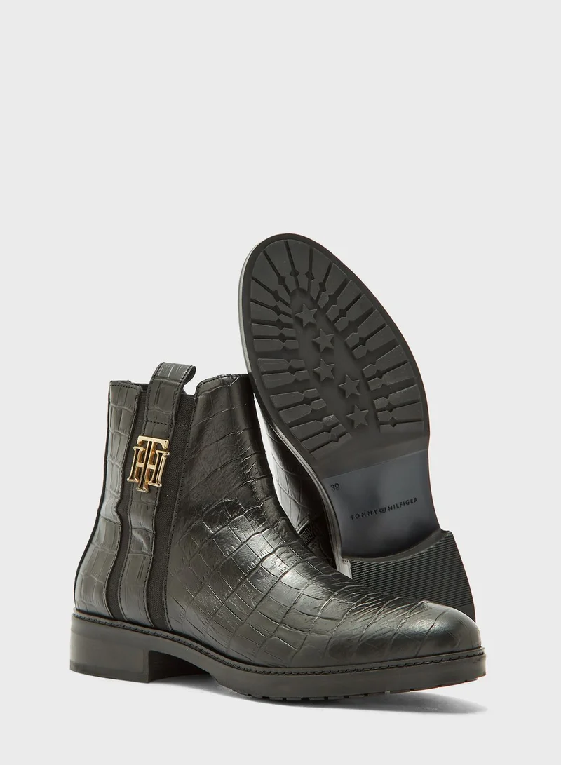 TOMMY HILFIGER Croco Look Dressy Ankle Boot