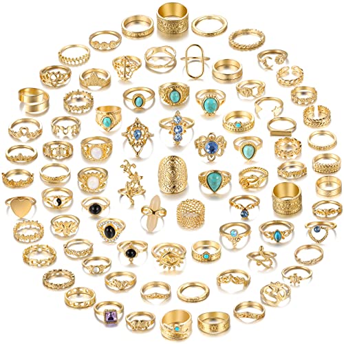 17mile 17 MILE 82 Pcs Vintage Gold Knuckle Rings Set for Women, Bohemian Stackable Joint Finger Rings, Retro Stone Crystal Stacking Midi Rings Pack (Gold) - Image 1